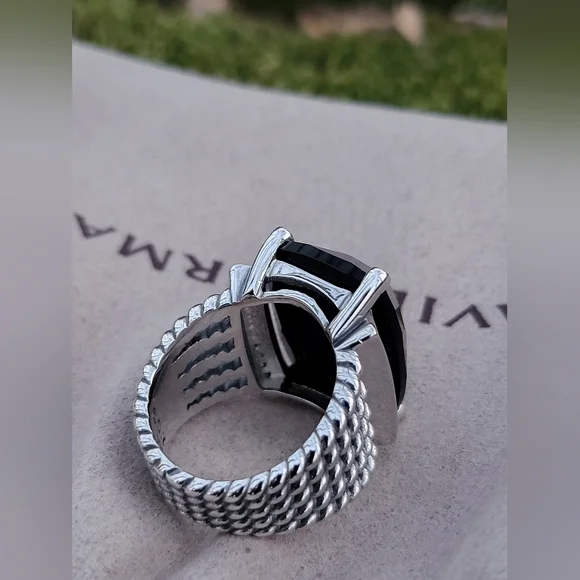 David Yurman Sterling Silver Wheaton 14x20mm Black Onyx & Diamond Ring - Picture 7 of 16